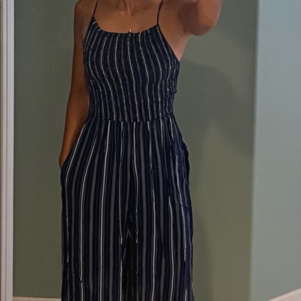Navy blue loose bottom jumpsuit